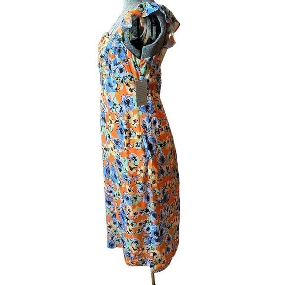 19 Cooper KEYHOLE RUFFLE MIDI DRESS IN CORAL FLORAL Size XS - Picture 10 of 16
